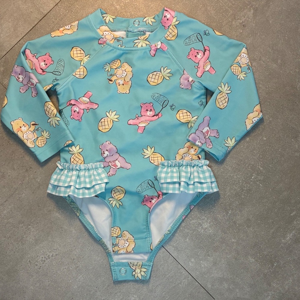Care Bears Baby Girls Long Sleeve Rash Guard One Piece Swimsuit Blue 12M